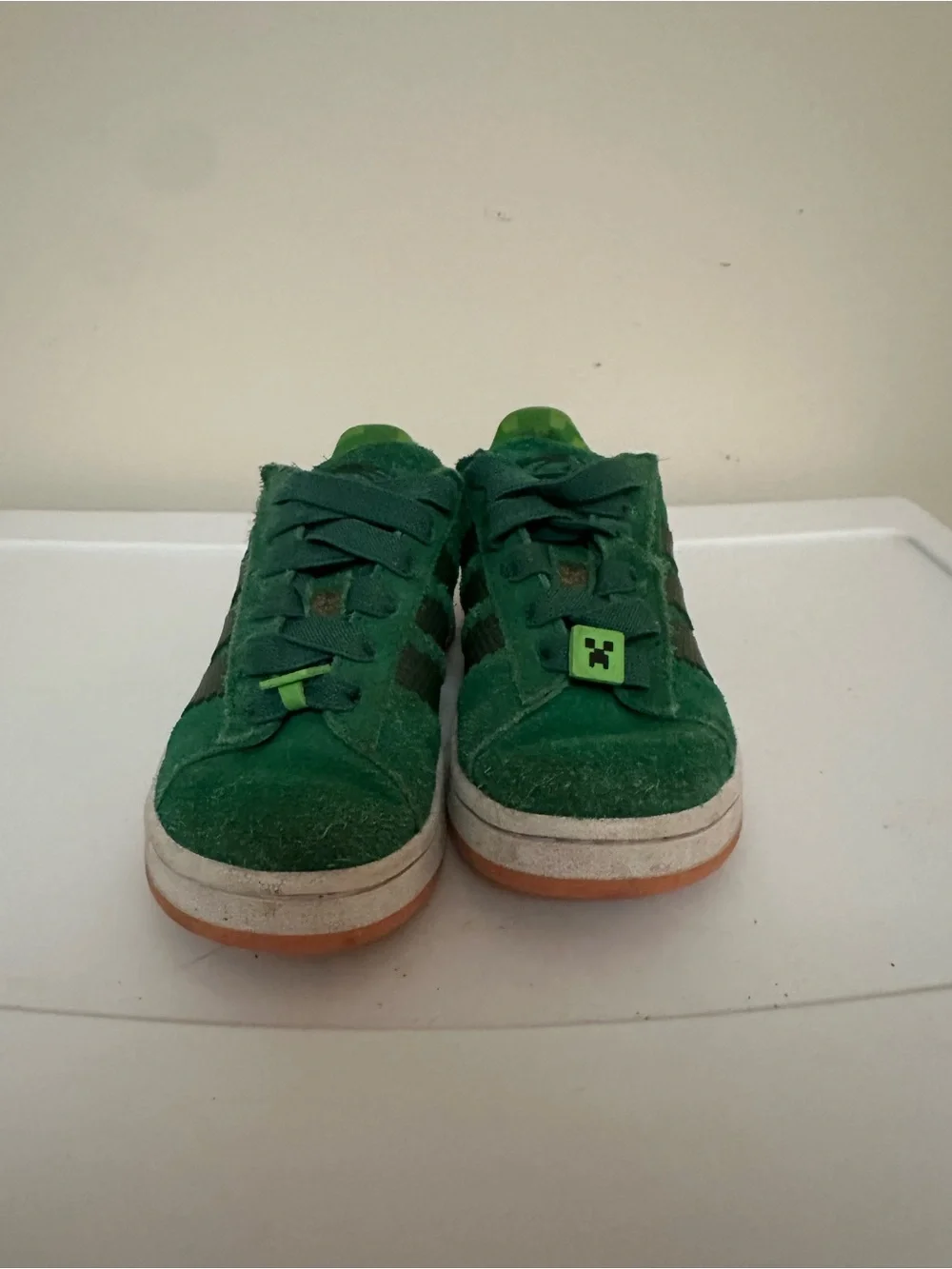 adidas Kids Minecraft Green Suede Sneakers with Black Stripes